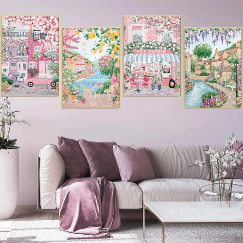 Miniatura 2 de Paquete de 4 kits de arte de diamantes de City in Love para adultos, kits de pintura de diamantes para adultos para principiantes, kits de arte