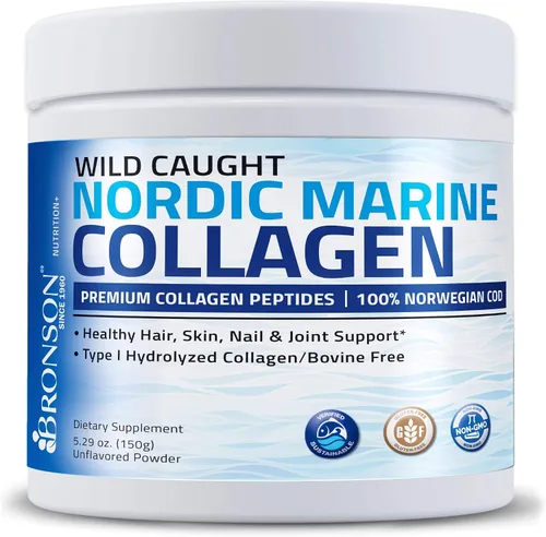 Miniatura 2 de Bronson Polvo de proteína hidrolizada de péptidos marinos de colágeno 100% salvaje capturado en la naturaleza Bacalao nórdico Vitamina C Polvo puro