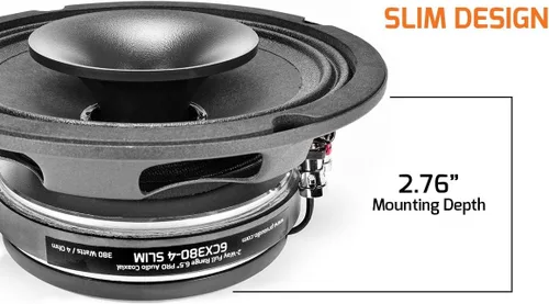 Miniatura 6 de PRV AUDIO Altavoz coaxial poco profundo de audio para automóvil de 6.5", 2X altavoces delgados 6CX380-4 con driver de tweeter incorporado y rejilla