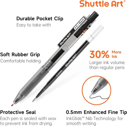Miniatura 2 de Shuttle Art Ink Glide Series - Paquete de 15 bolígrafos de tinta de gel de punta fina retráctiles de 0.020 in, secado rápido, impermeables
