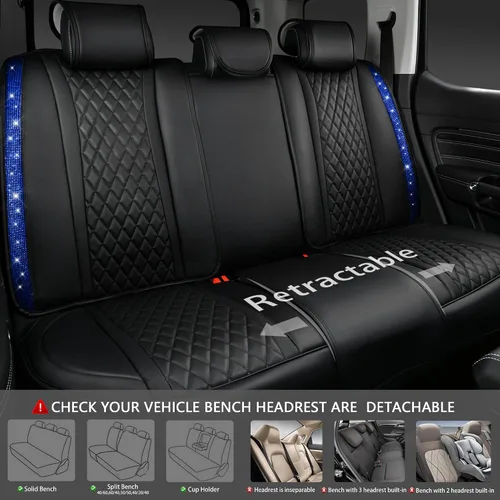 Miniatura 5 de Car Pass Funda de asiento trasero, brillantes, acolchadas, cuero napa, impermeable, transpirable, protector de ajuste universal para automóvil