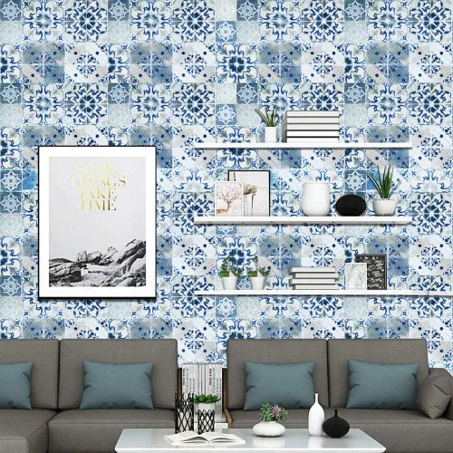 Miniatura 3 de PoetryHome Papel tapiz adhesivo de azulejos mediterráneos para paredes, cocina, gabinetes de baño, 17.7 x 117 pulgadas