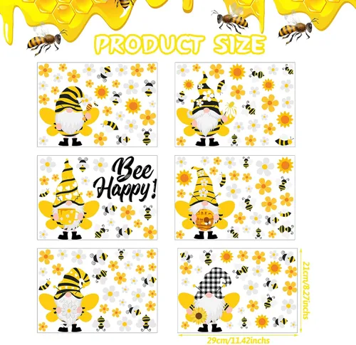 Miniatura 2 de Capoda 167 calcomanías de pared de gnomo de abeja, 6 hojas de calcomanías de pared de gnomo de girasol para ventanas de vidrio, calcomanías