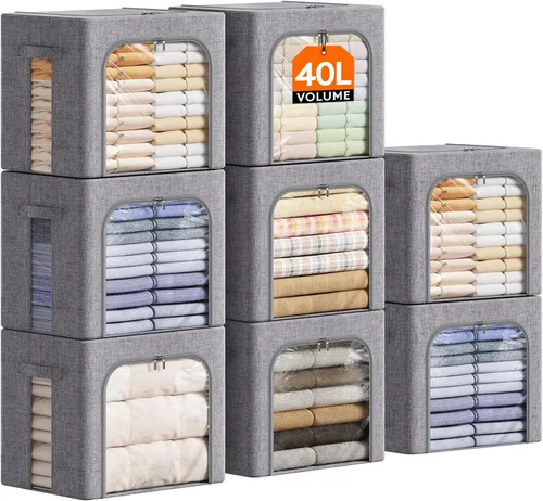 Miniatura 15 de Lifewit Contenedores de almacenamiento de ropa con marco de metal, caja de almacenamiento apilable, contenedores plegables de almacenamiento de ropa