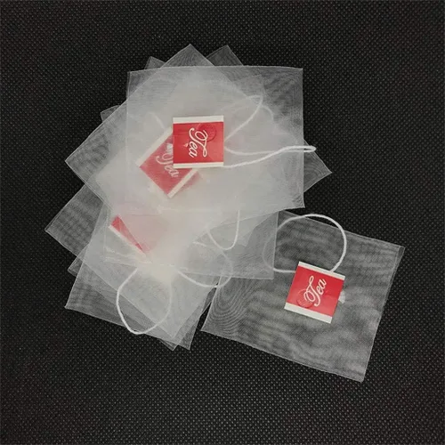 Miniatura 6 de Bolsa de té vacía desechable gris, 100 unidades, de nailon, con cierre plegable, filtro de sellado térmico, bolsa de té desechable simple, bolsa