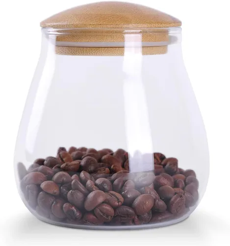 WHJY Recipiente de almacenamiento de vidrio transparente de 13 onzas con tapa hermética de bambú, pequeño y moderno tarro decorativo redondo para
