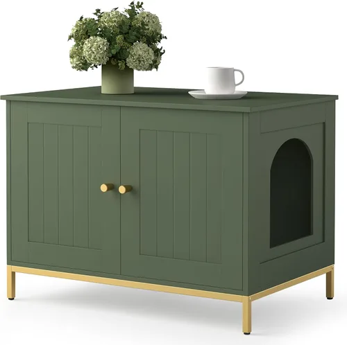 Miniatura 11 de Homhedy Gabinete para Caja de Arena para Gatos, Muebles de Baño para Gatos con Marco de Metal, Casa para Mascotas, Se Adapta a la Mayoría de Cajas