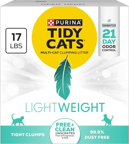 Purina Tidy Cats Arena para múltiples gatos de bajo polvo, ligera, repele arena y es limpia, sin perfume, 17 libras. Caja: