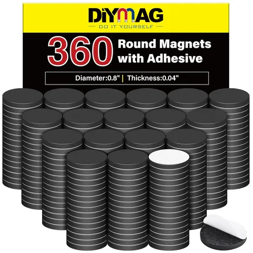 DIYMAG Imanes con Respaldo Adhesivo, 360 Piezas Diámetro 0.8'' x 0.04'' Puntos Magnéticos para Refrigerador Artículo Imprescindible para Aula Cinta