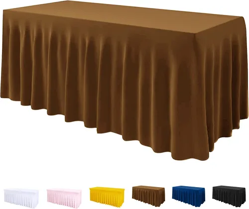 Miniatura 9 de Mantel de una pieza y falda para mesas rectangulares, mantel ajustable de elastano de 6 pies con falda de volantes para bodas, banquetes, baby Negro