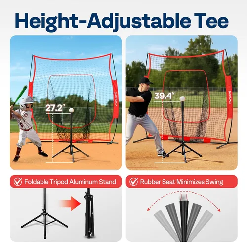 Miniatura 7 de VIVOHOME Baseball Softball Batting Net - 7x7 Ft Baseball Backstop, Softball Practice Net for Hitting, Pitching, Throwing with Batting Tee and Carry