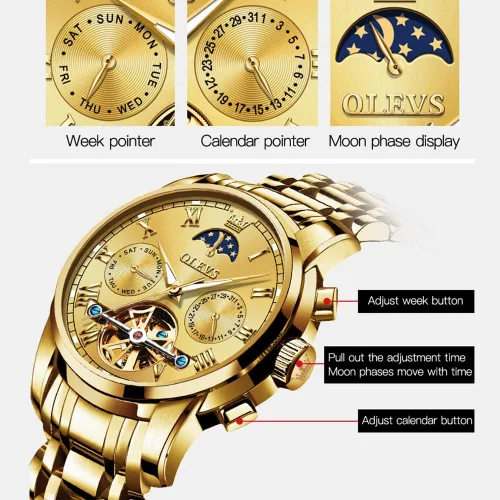 Miniatura 5 de OLEVS reloj mecánico automático reloj de cuerda automático de lujo para hombre a prueba de agua acero inoxidable