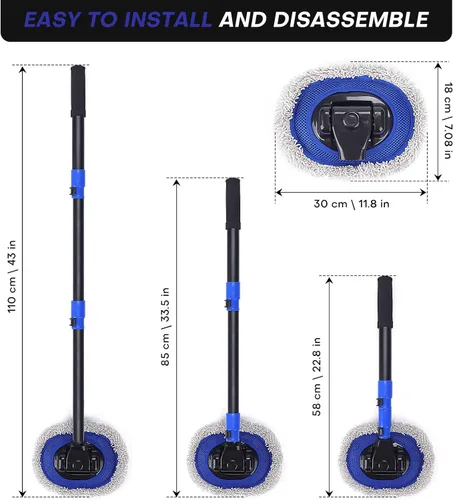 Miniatura 7 de Cepillo de lavado de autos con mango largo Diseño de poste curvado de 15 grados Cabezal de cepillo de microfibra Longitud ajustable Amplias