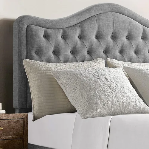 Miniatura 4 de Rosevera Grayson - Cama de cabecera ajustable con poliéster fino y acolchado de botones para dormitorio, matrimonial, color ceniza Gris