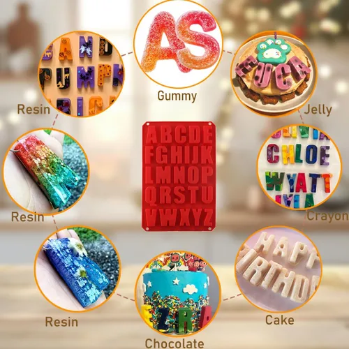 Miniatura 7 de Molde de silicona para tartas de letras sin BPA, molde de chocolate antiadherente, suave y fácil de desmoldar, molde decorativo rojo de silicona