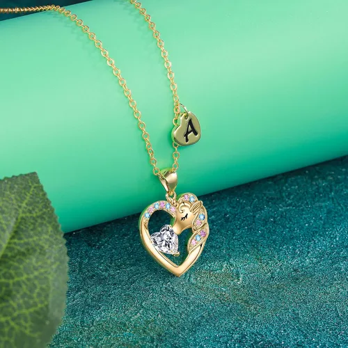 Miniatura 6 de Regalos de unicornio para niñas y niños a la moda Collar de unicornio con corazón de circonita cúbica para niñas, adolescentes, collar de unicornio