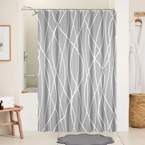 Miniatura 58 de Cortina de ducha pequeña a rayas gris claro degradado para baño, 36 x 72 pulgadas, juego de cortina de ducha geométrica para cabina de RV