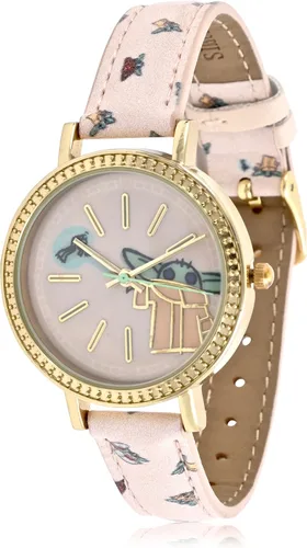 Accutime Lucas Star Wars Mandalorian Baby Yoda Reloj analógico para mujer, piel sintética rosa, reloj analógico femenino (Modelo: MNL5029AZ),