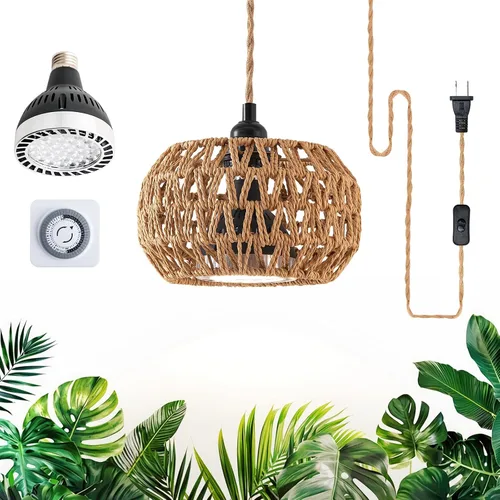 Luces de cultivo para plantas de interior, luz de espectro completo para plantas, con temporizador y cable de alimentación de 15 pies, luces
