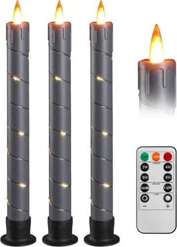 Miniatura 10 de Da by 3 piezas de velas cónicas parpadeantes sin llama operadas por batería - velas de ventana con control remoto y temporizador - llama LED 3D