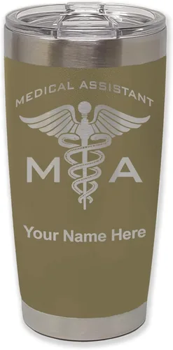Miniatura 77 de LaserGram Taza aislada al vacío de 20 onzas, asistente médico MA, grabado personalizado incluido (rosa)