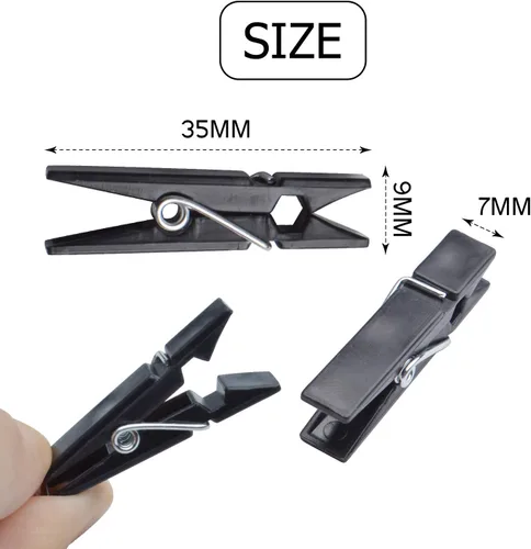 Miniatura 3 de BronaGrand Mini clips de plástico, 100 clips de plástico negros, clips de fotos pequeños, pinzas de papel para fotos, calcetines de papel, oficina