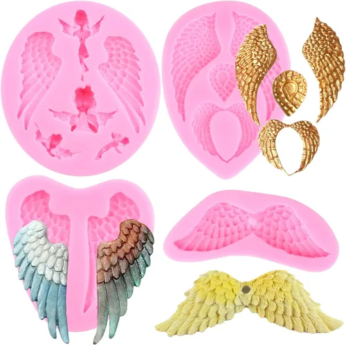 Miniatura 12 de Mujiang Juego de 4 moldes de silicona con alas de ángel para decoración de pasteles, chocolate y caramelo, resina Estilo a