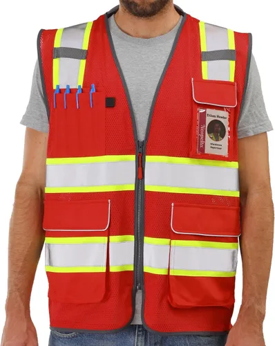 Miniatura 14 de Chaleco de Seguridad Reflectante Neopelta Naranja de Malla, Chaleco de Alta Visibilidad con Bolsillos y Cremallera, Cuello Acolchado, Chaleco