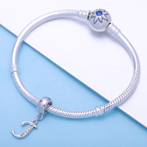 Miniatura 117 de ABUN Abalorio de plata de ley 925 con letra A a la Z, espaciador de inicial, con circonita cúbica transparete colgante, auténtica, para pulseras