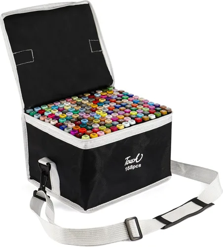 Hyrrt Marcadores de alcohol de doble punta de 168 colores, juego de marcadores permanentes para bocetos artísticos con soporte para bolígrafo para