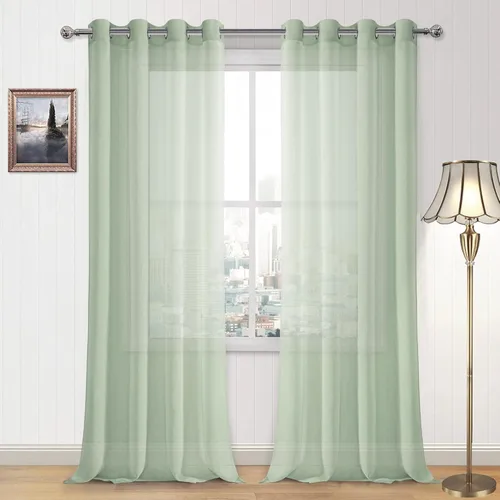 Miniatura 57 de DWCN Cortinas traslúcidas color verde frijol para sala de estar y dormitorio - Cortinas voile con aspecto de lino sintético con ojales en la parte