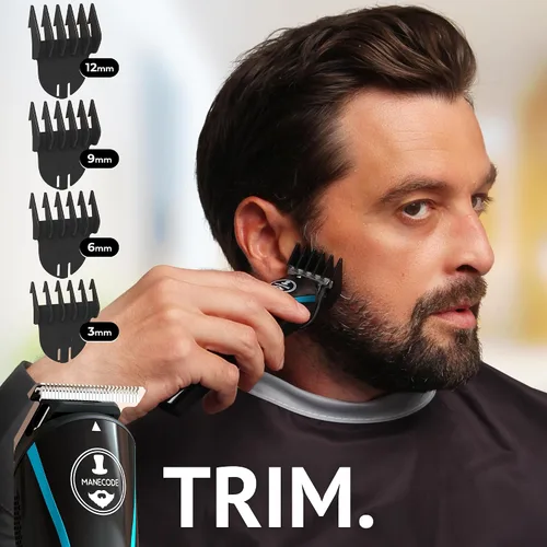 Miniatura 5 de MANECODE® Cortadora de barba y cabello para hombres – Self-Sharp Blades® USB-C, impermeable, pantalla LED, kit de aseo múltiple