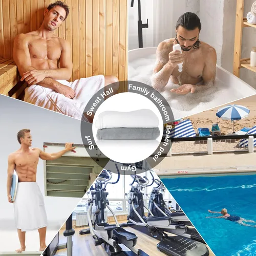 Miniatura 6 de Tudomro 2 toallas de baño para hombre, toalla grande de rizo ajustable con bolsillo para después de la ducha, para hombres, regalo, spa, Gris