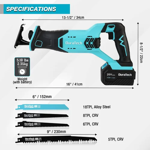 Miniatura 3 de DURATECH Sierra recíproca inalámbrica