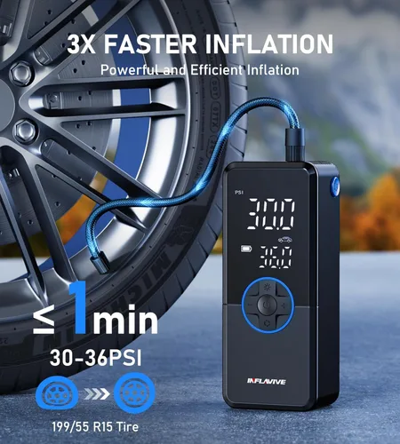 Miniatura 2 de Inflador de neumáticos, compresor de aire portátil, inflado 4 veces más rápido, bomba de aire inalámbrica para neumáticos con medidor digital