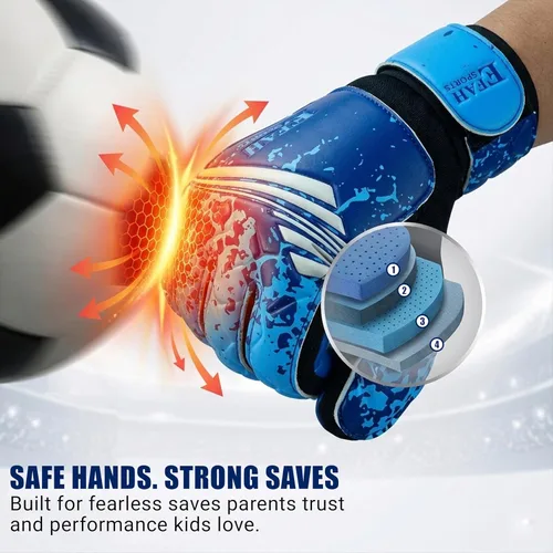 Miniatura 5 de Guantes de portero de fútbol para niños y jóvenes, guantes de portero de fútbol con agarres fuertes Azul