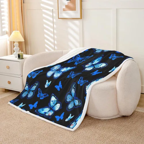 Miniatura 2 de Feelyou Butterfly Throw Blanket Butterflies Print Soft Fleece Sherpa Cozy Fuzzy Plush Warm Glitter Colorful Fuzzy Plush Throw Animal 40"x50" for Bed