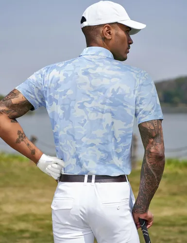 Miniatura 118 de TAPULCO Camisetas tipo polo de secado rápido para hombre, diseño de camuflaje, atléticas, ligeras, transpirables, casuales, para golf