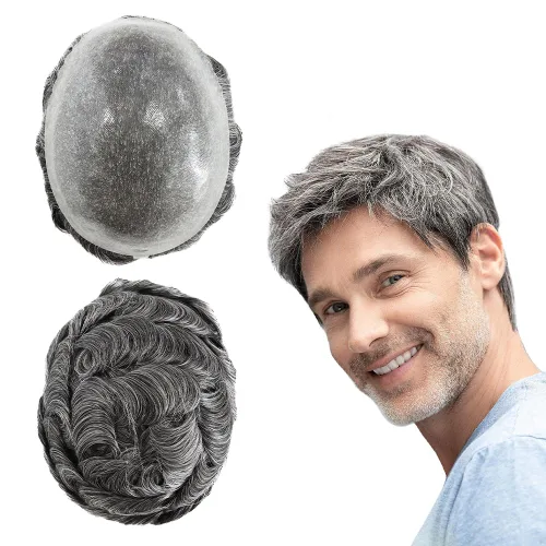 Miniatura 9 de HAIR NATURE Cabello humano Toupee para hombre, sistemas de reemplazo de cabello para hombres, 0.005 in polivinílico anudado festoneado frontal #3