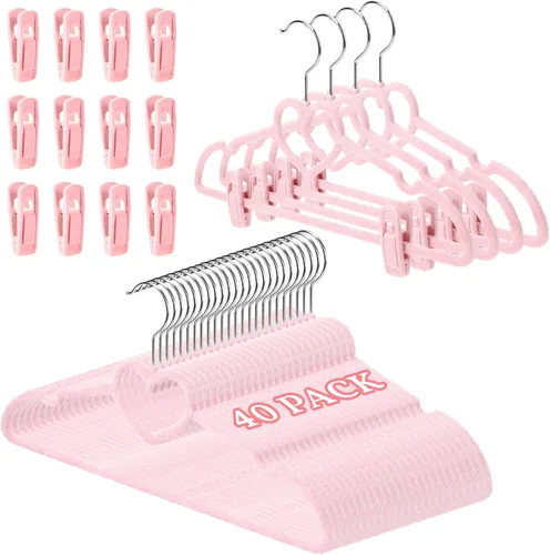 Tessco for you 20 perchas de terciopelo para ropa con 20 clips antideslizantes, color rosa, lindo corazón, gancho giratorio de 360 grados, ahorro de