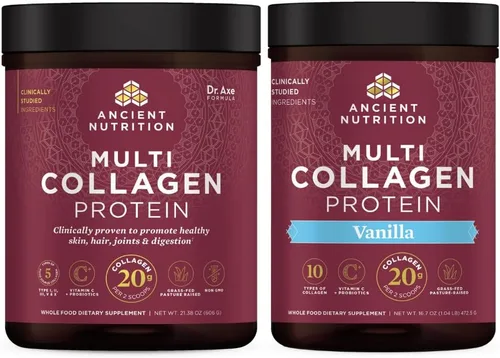 Ancient Nutrition Proteína en polvo multicolágeno, sin sabor, 60 porciones + polvo de proteína de colágeno múltiple, vainilla, 45 porciones