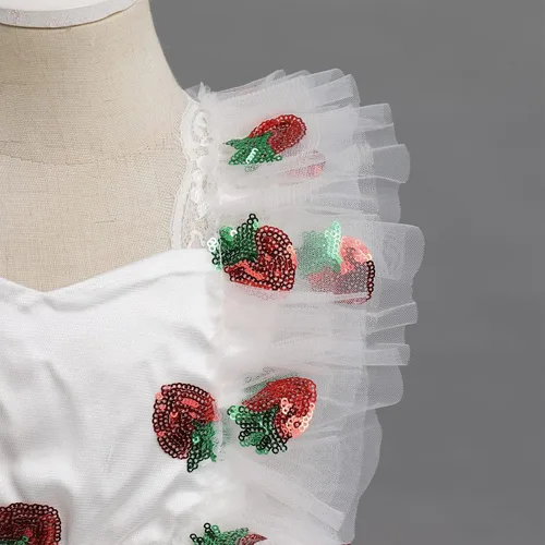 Miniatura 5 de Vestido de cumpleaños de cereza y fresa para niñas pequeñas con diadema, traje de princesa para sesión de fotos