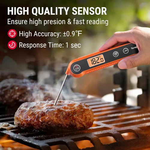 Miniatura 3 de TempPro Termómetro digital de lectura instantánea para carne, termómetro impermeable para alimentos con retroiluminación de calibración, para Naranja