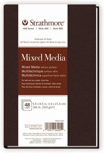 Strathmore Libro de arte de papel mixto serie 400, tapa marrón mate, blanco natural, encuadernado, 24 hojas, 5.5 x 8.5 pulgadas