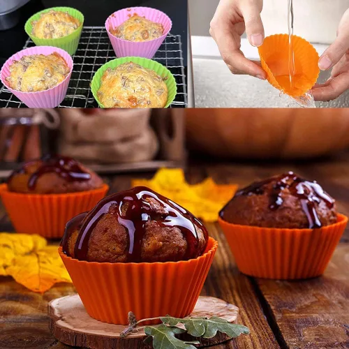 Miniatura 7 de Paquete de 12 tazas de silicona extra grandes para hornear cupcakes, forros para magdalenas y muffins de 3.54 pulgadas, tazas de silicona