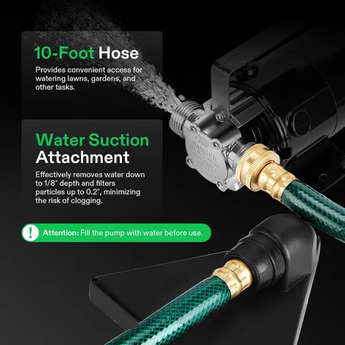 Miniatura 4 de VIVOSUN Bomba de Transferencia de Agua de 115V, Bomba Eléctrica Portátil de Utilidad de 1/10HP 330 GPH con Interruptor de Encendido/Apagado y Kit
