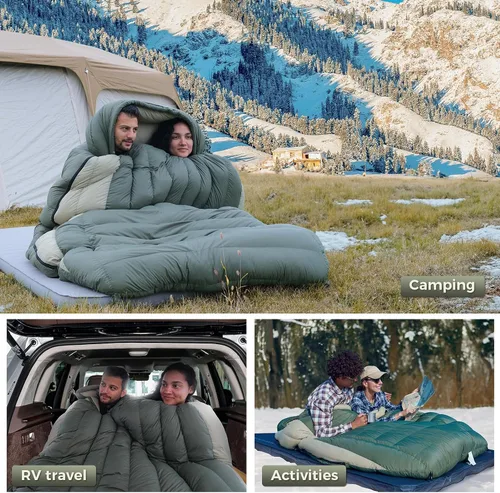 Miniatura 7 de ATEPA Down Sleeping Bag, 700FP Cold Weather Wide XL 3 Season Double/Single Sleeping Bags for Adults with Compression Sack for Camping Backpacking