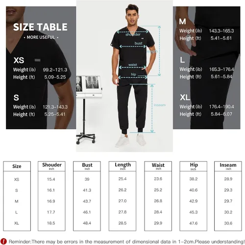 Miniatura 6 de VIAOLI Conjunto de ropa quirúrgica para hombre con cuello en V y pantalón deportivo de 8 bolsillos para enfermería, conjuntos de uniformes médicos