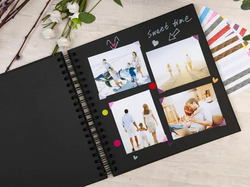 Miniatura 3 de potricher Álbum de scrapbook DIY de 10 x 10 pulgadas, 80 páginas de papel kraft grueso negro en blanco, libro de recuerdos para bodas y aniversarios