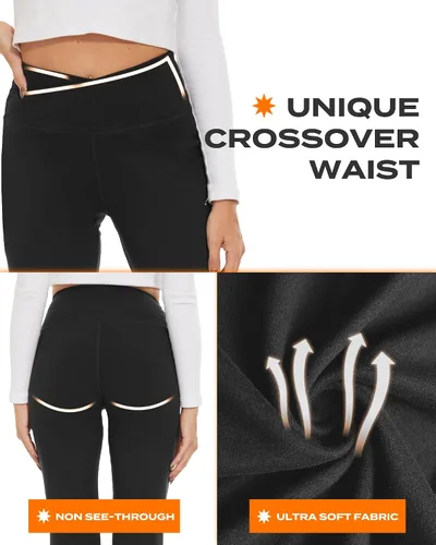 Miniatura 4 de TNNZEET Leggings acampanados negros para mujer, pantalones de yoga cruzados con bolsillos, corte de bota, leggings acampanados